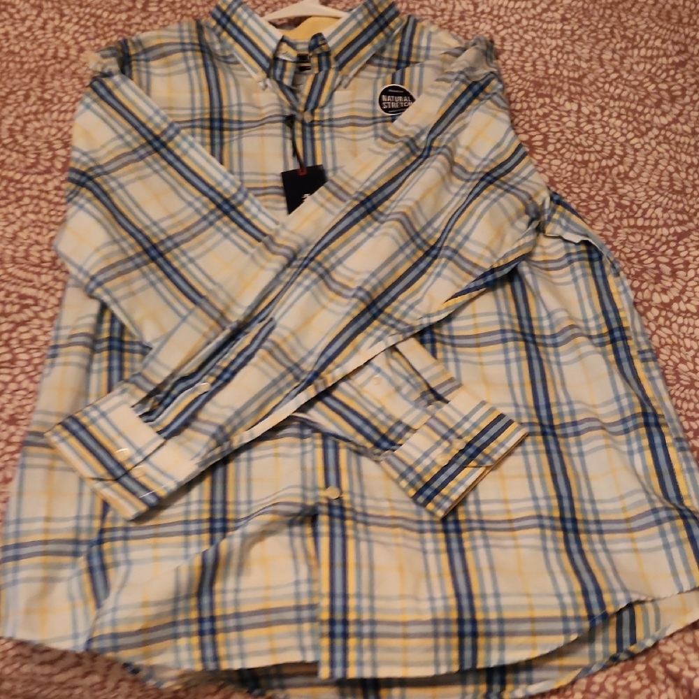 Izod Yellow and Blue Casual Button Down Shirt - Picture 3 of 5